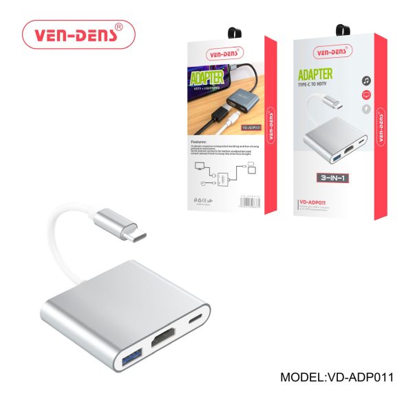 Ven-Dens VD-ADP011 3-In-1 Type-C To HDTV Adapter