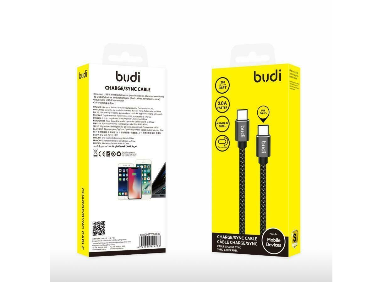 Budi 3m PD 65W USB Type-C to Type-C Reversible Aluminium Shell Braided Cable