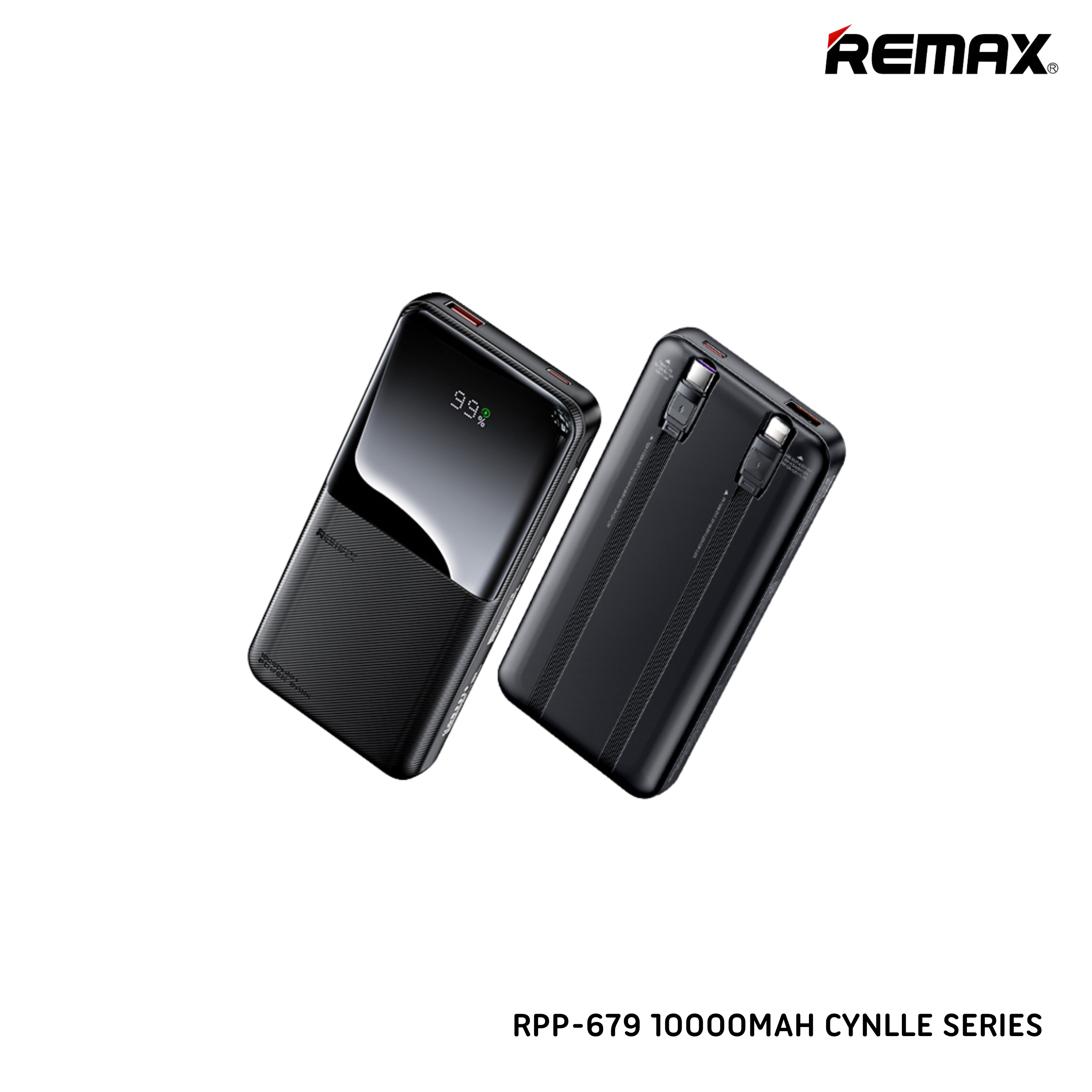 Remax RPP-679 10000mah 22.5W Fast Charge LED Power Bank With Cables For iPhone/Type C Black