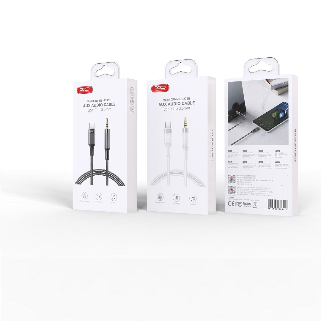 XO NB-R279B Type C to 3.5mm Male Aux Audio Cable White