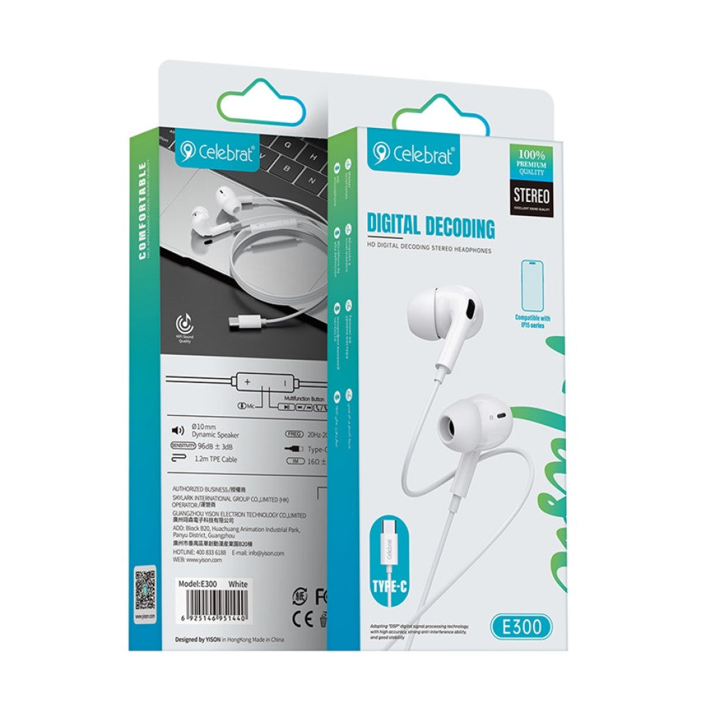 Celebrat E300 Type-C Earphones With Microphone
