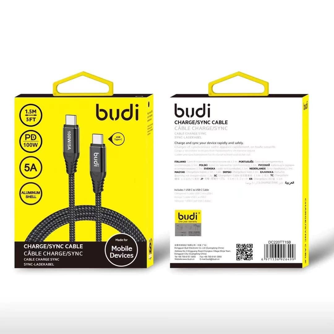 Budi Black Type C 3m Charging Cable