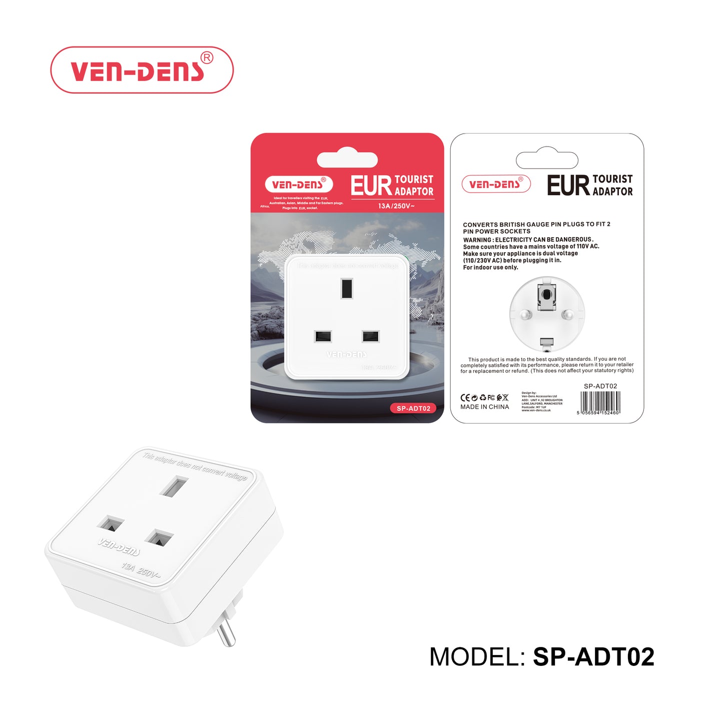 Ven-Dens SP-ADT01 EUR Tourist Adaptor