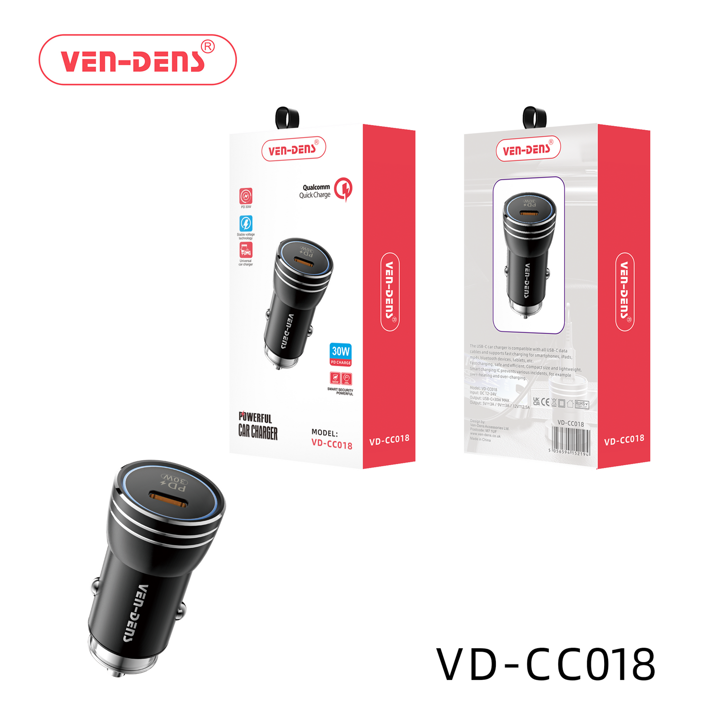 Ven-Dens VD-CC018 30w Dual Port Car Charger