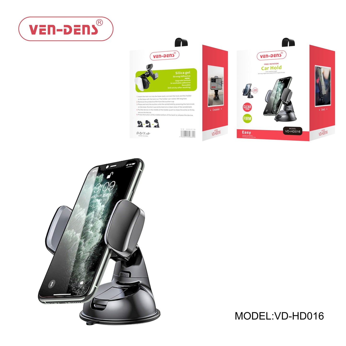 Ven-Dens VD-HD016 Car Phone Holder 360 Rotation Silica Gel Holder