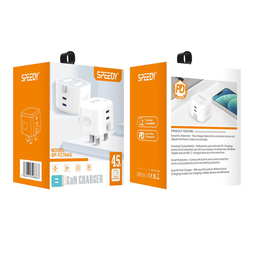 SPEEDY® SP-TC70AG 45W GaN Charger Dual Port Charger Plug