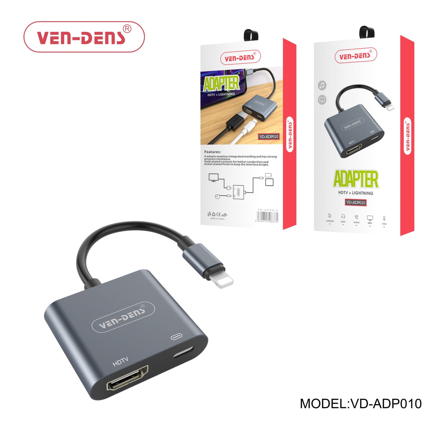 Ven-Dens VD-ADP010 Lightning to HDTV Adapter With PD Port