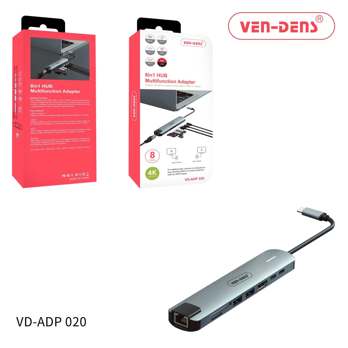 Ven-Dens VD-ADP020 8 IN 1 HUB Multifunction Adapter