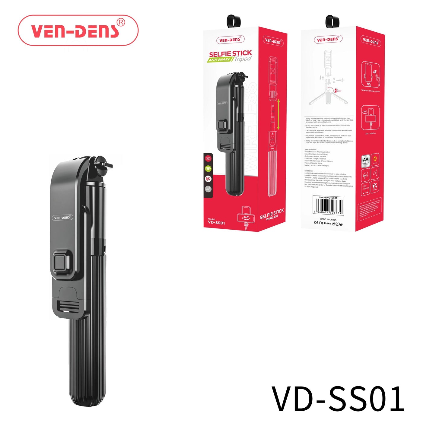 Ven-Dens VD-SS01 Selfie Stick Anti-Shake Tripod