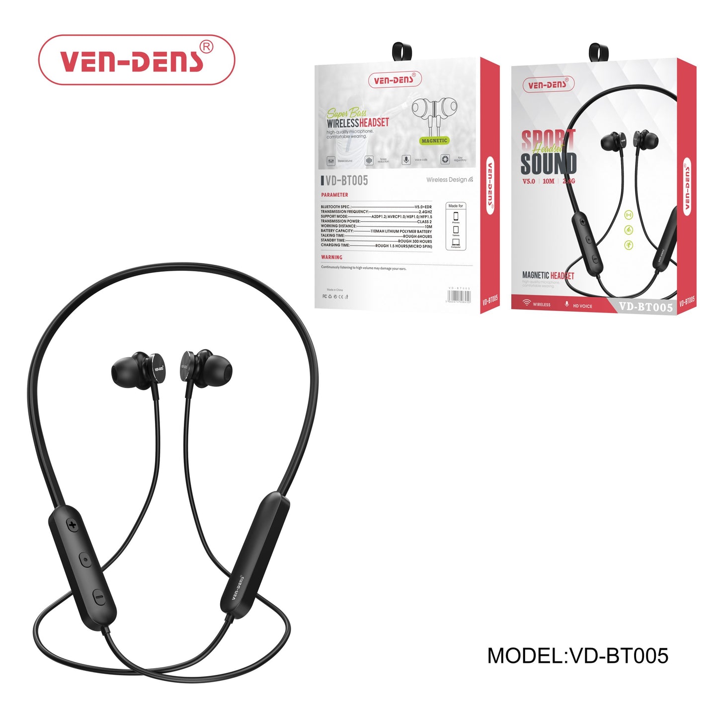 Ven-Dens VD-BT005 Wireless Magnetic Sports Sound Neck Headset