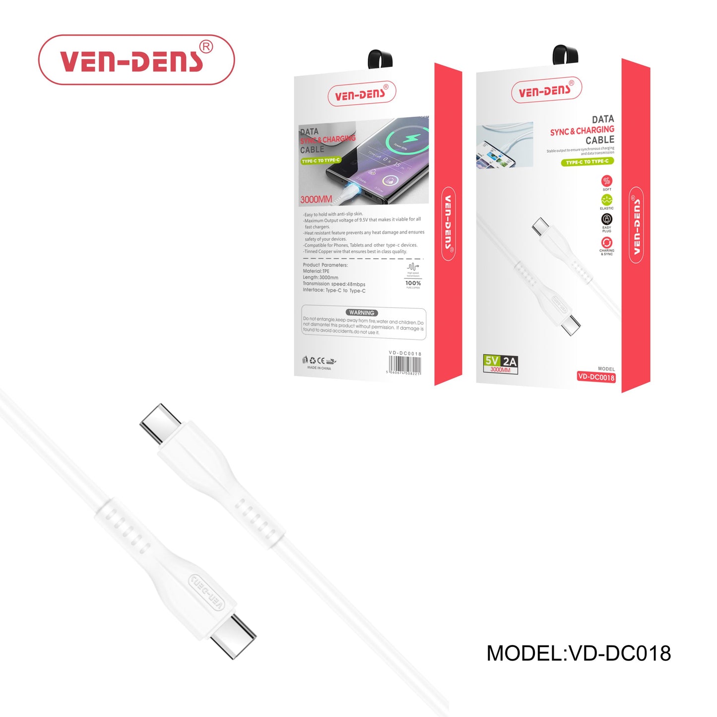 Ven-Dens Type C USB Cable 2m