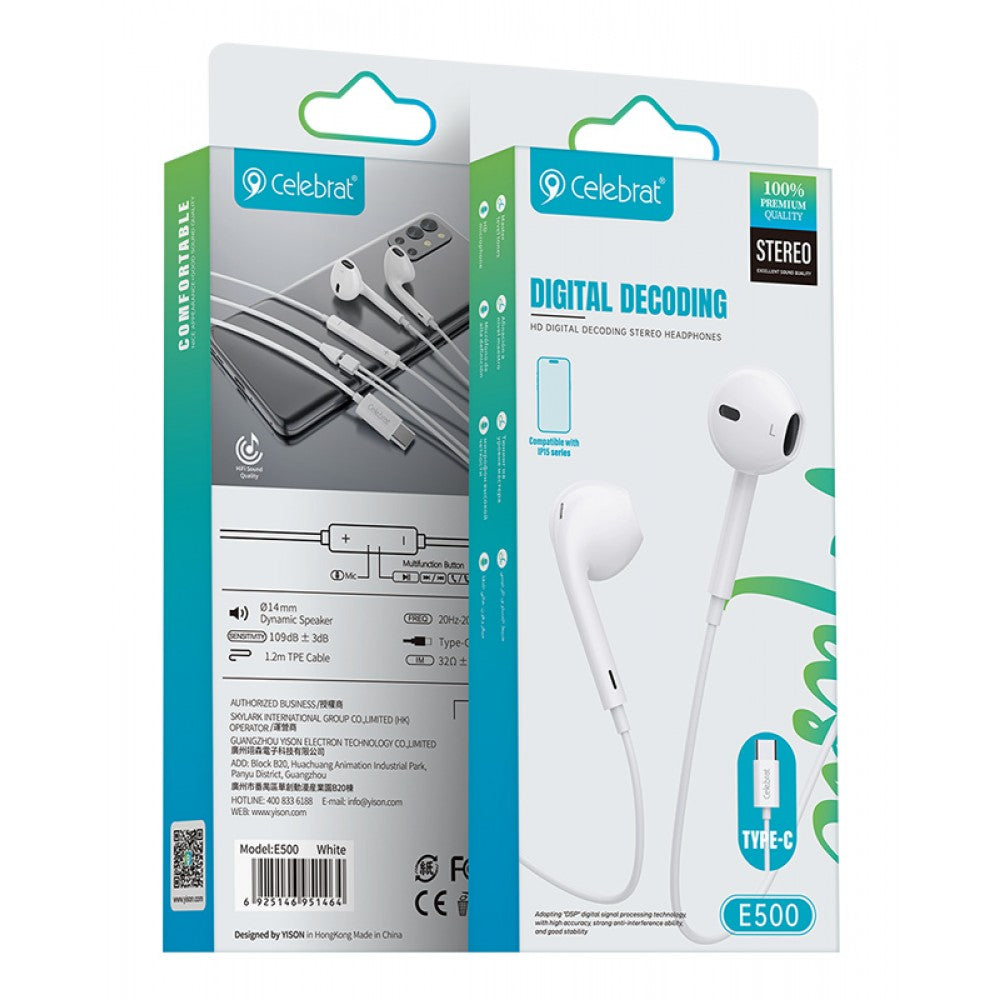 Celebrat E500 Wired Earphones With 14mm Large-diameter Drive Unit Design
