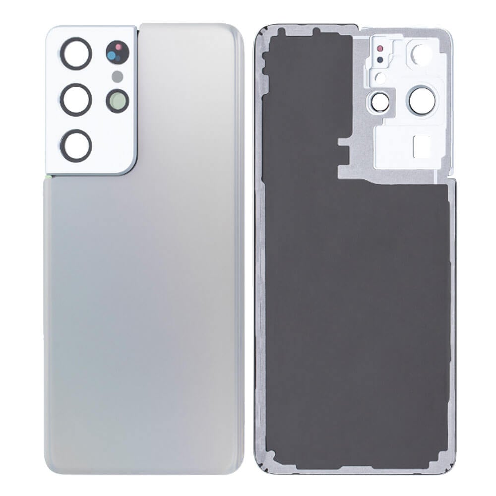 Rear Glass Battery Back Cover with Camera Lens For Samsung Galaxy S21 Ultra 5G Phantom Silver