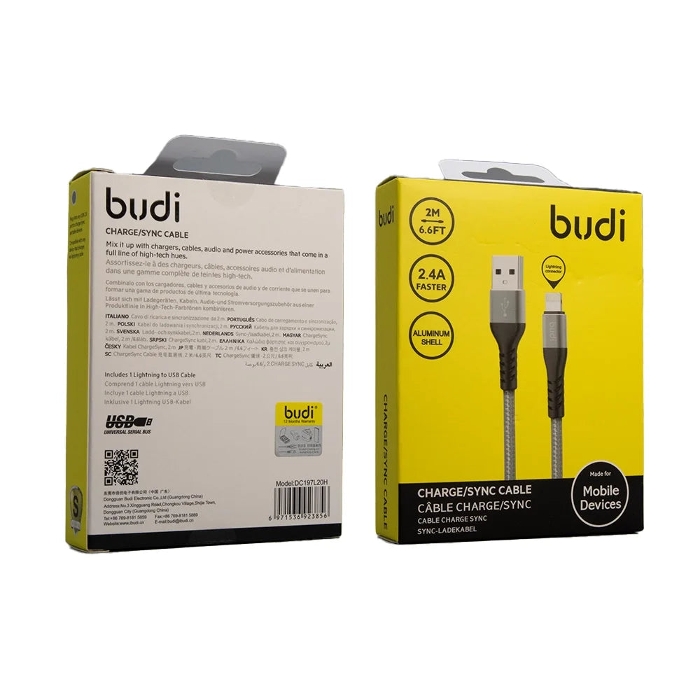 Budi 2m 2.4a Lightning Braided Cable