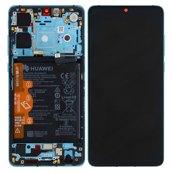 Genuine LCD With Digitiser and Frame inc Small Parts and Battery For Huawei P30 Blue