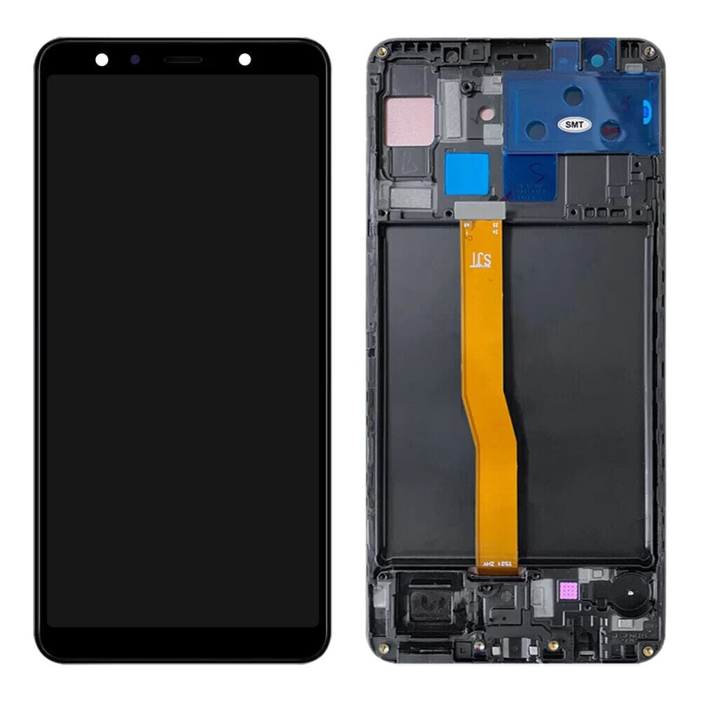 LCD With Digitiser And Frame For Samsung A750F A7 2018 Black INCELL