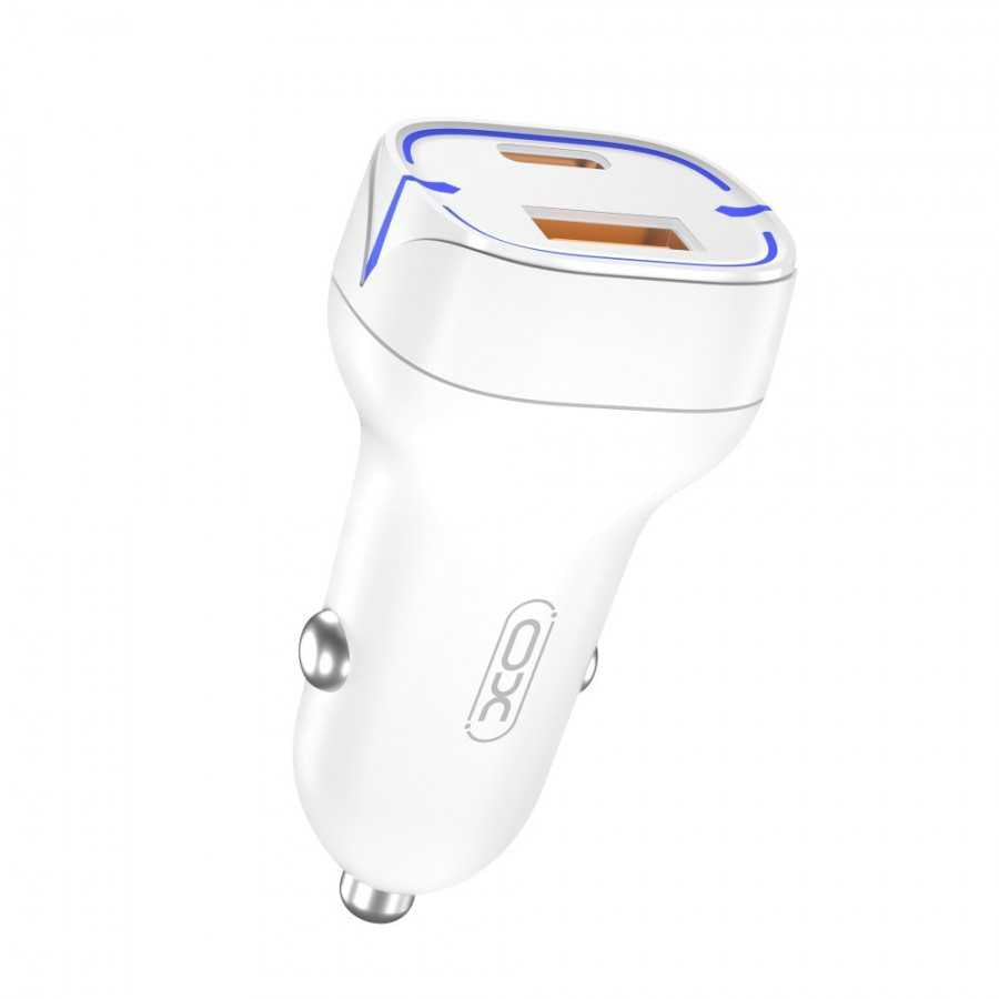 XO-CC37 PD 20w Type C and 20W USB Car Charger White