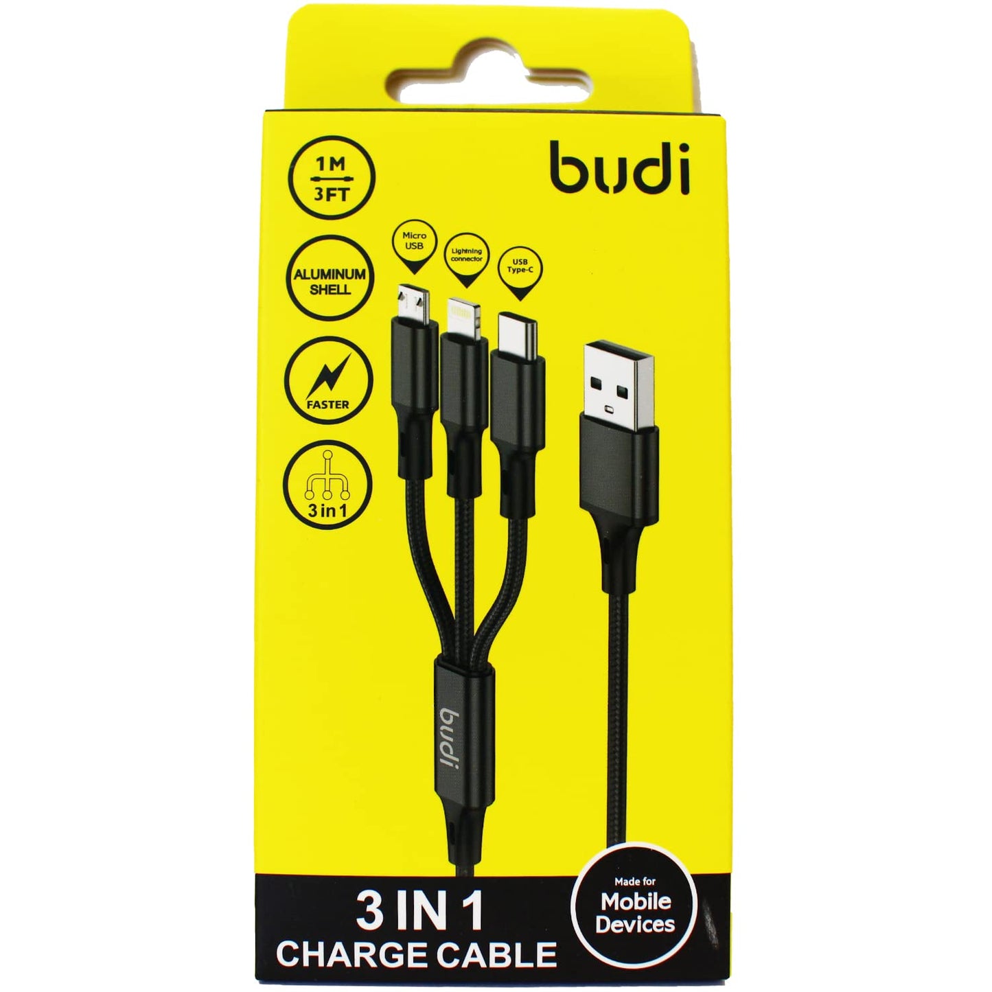 Budi 3 in1 Data Cable Black