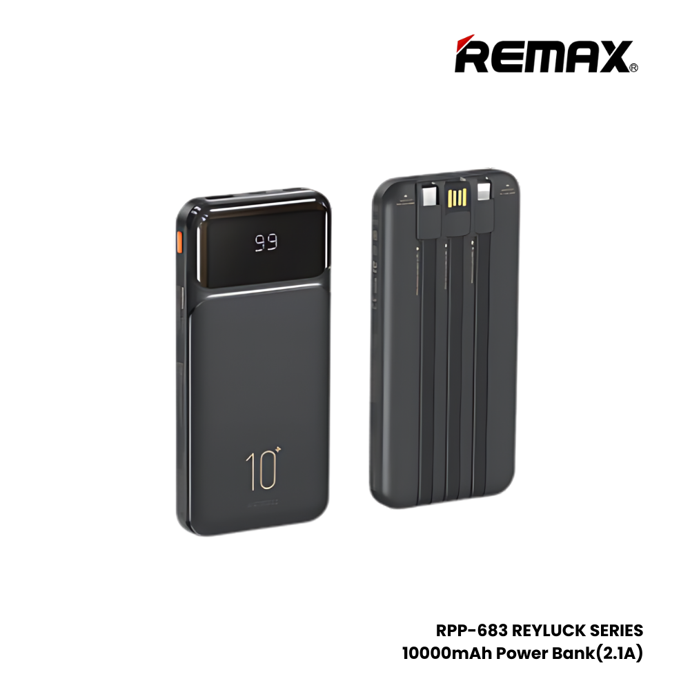 Remax RPP-683 10000mah Power Bank With Cables For iPhone/Type C/USB Black