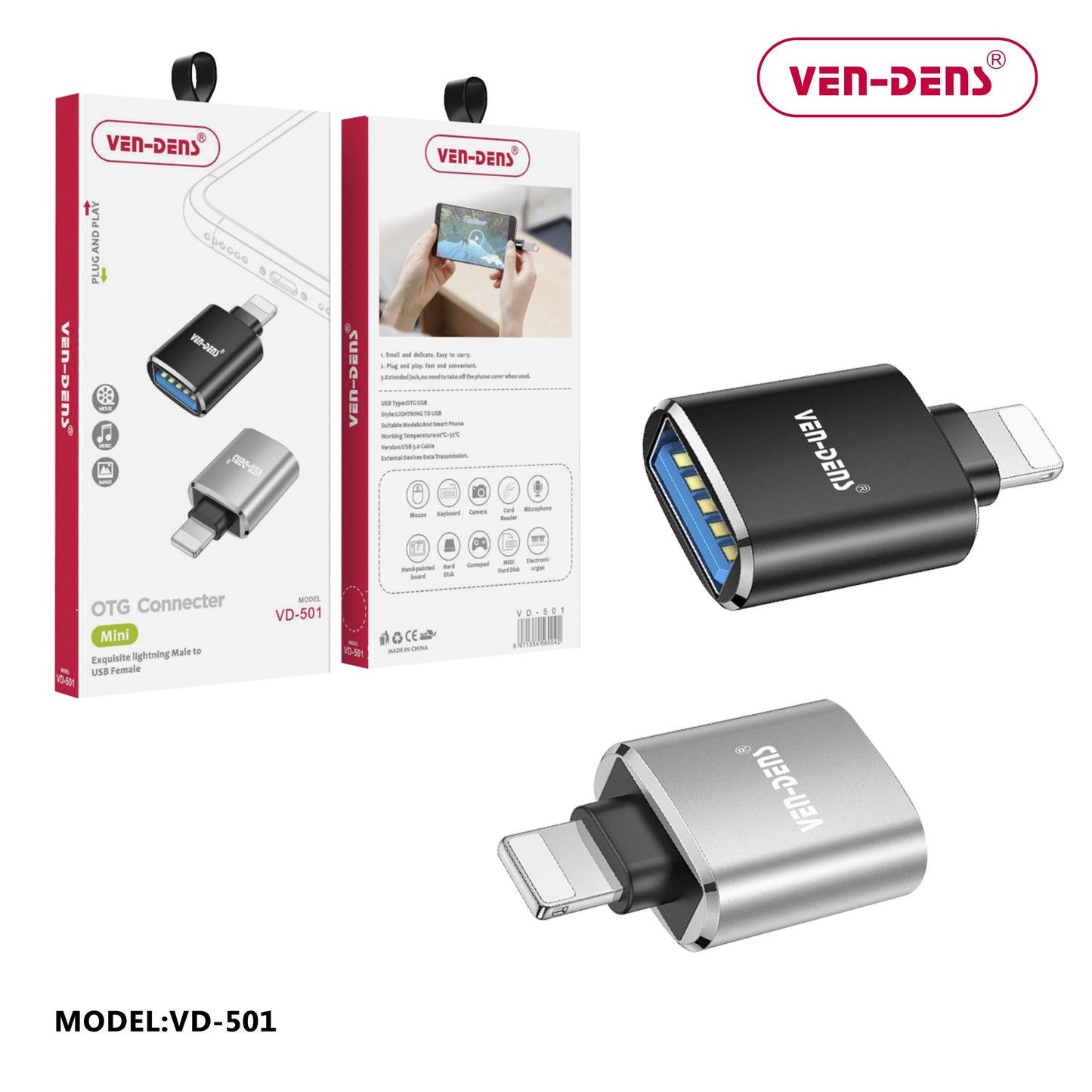Ven-Dens VD-OTG001 OTG Connecter Lightning to USB Mini