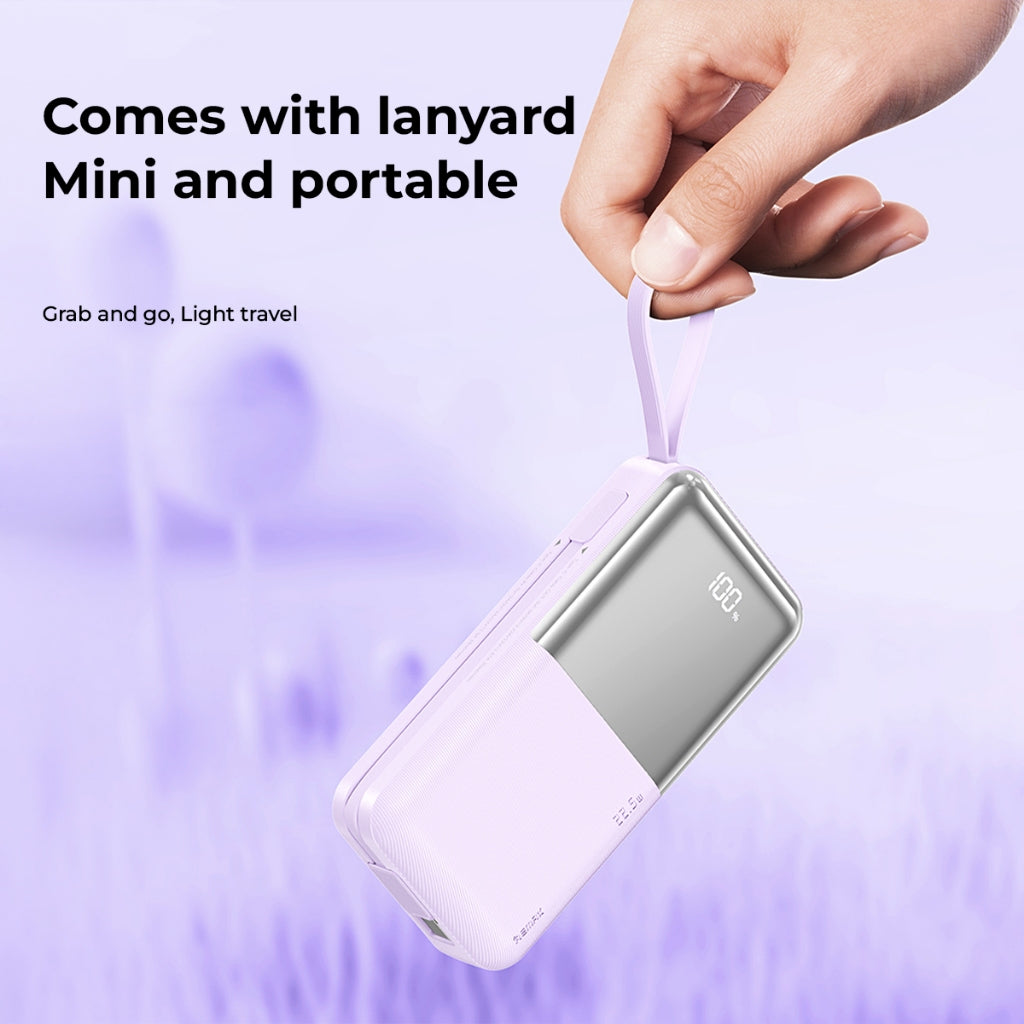 Remax RPP-678 10000mah 22.5W Fast Charge Power Bank With Cables For iPhone/Type C Purple